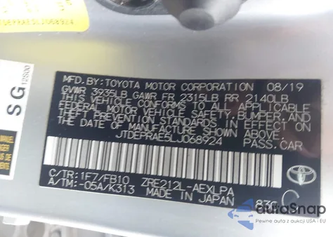 2020 Toyota Corolla Le z USA, uszkodzony, nr VIN JTDEPRAE5LJ068924